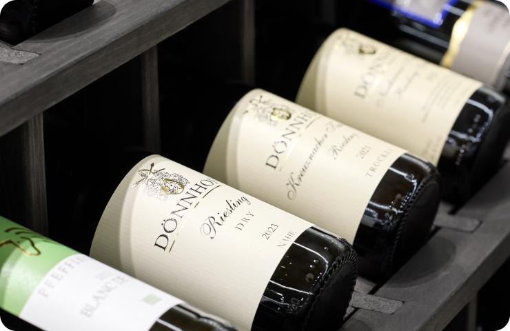 wine bottles up close