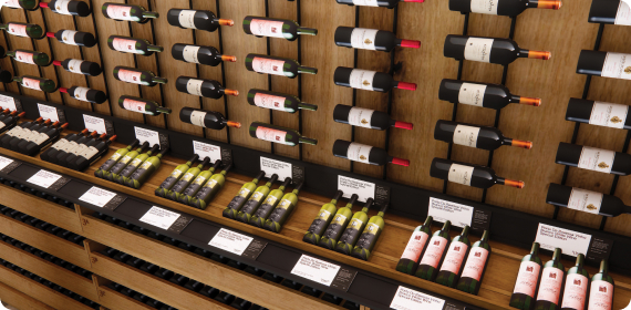 wine bottles on shelf